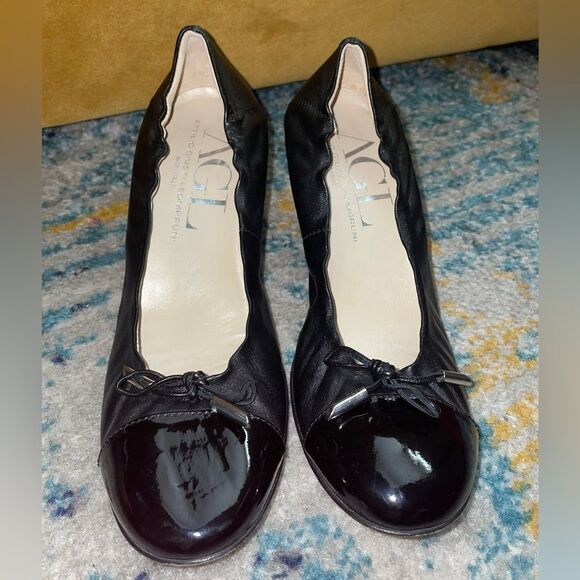 AGL Attilio Giusti Leombruni Black Toe Cap Pumps Heels 39.5 (RUN SMALL) - Picture 2 of 7